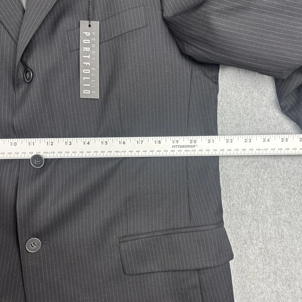 Perry Ellis Blazer Men 42S Black Pinstripe 100% Wool Sports Coat Jacket NWT $275